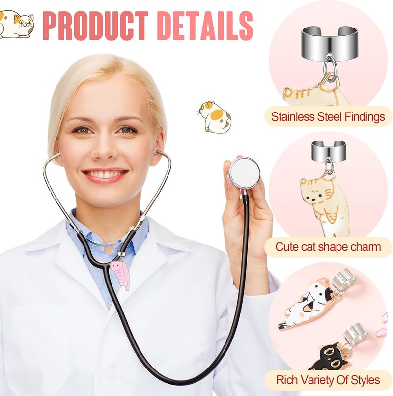Solsew 12 قطعة من سلاسل ستاثوسكوب على شكل قطط للممرضات - قطط لطيفة - بطاقات تعريف ستاثوسكوب قابلة للتعديل - هدايا عيد الميلاد - ملحقات شخصية للأطباء - للنساء الأطباء وطلاب التمريض وموظفي التمريض - زينة عيد الميلاد - Image 4